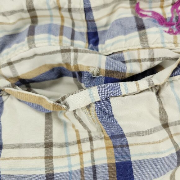 American Eagle Shorts Men's Size 36 Beige Plaid Chino Embroidered Logo Pockets - Picture 13 of 16